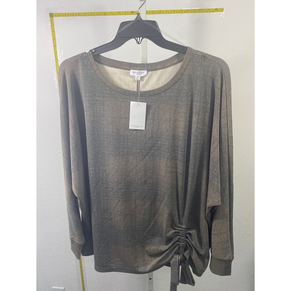 Westbound‎ Woman 3X Brown Black Ruched Side Tie Long Sleeve Knit Top NWT
